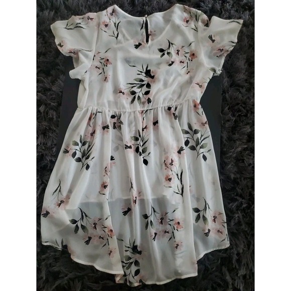 Torrid Size 1 (1X-M/L)Sheer Flutter Sleeve White Pink Floral Elastic Waist Tunic - Picture 8 of 11
